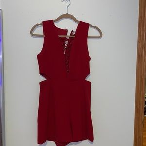 laced front red romper